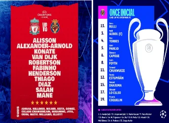 UEFA Champions League Opstelling Liverpool - Villarreal